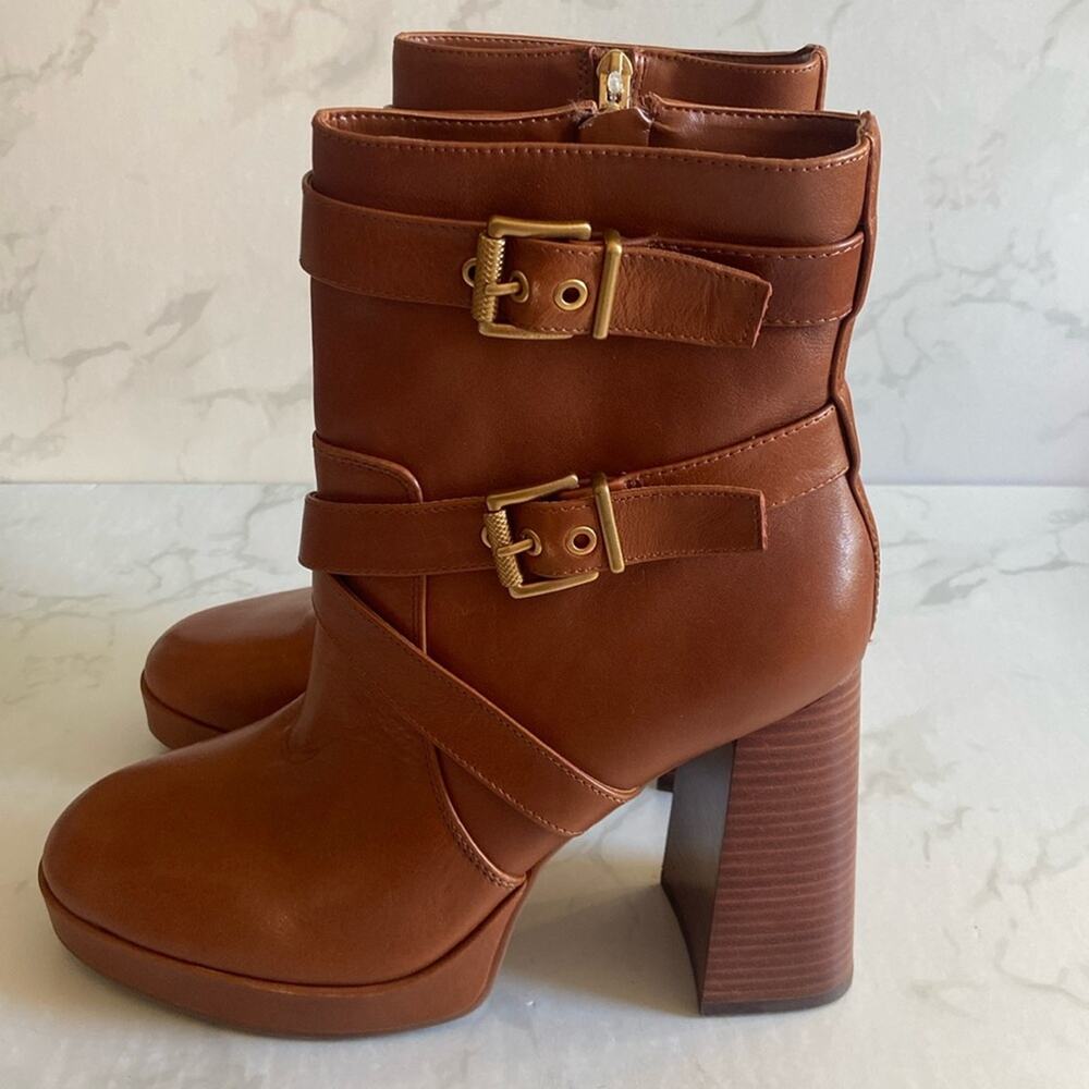 New Women's Vince Camuto Coliana Brown Leather Platform Ankle Boots Booties 10